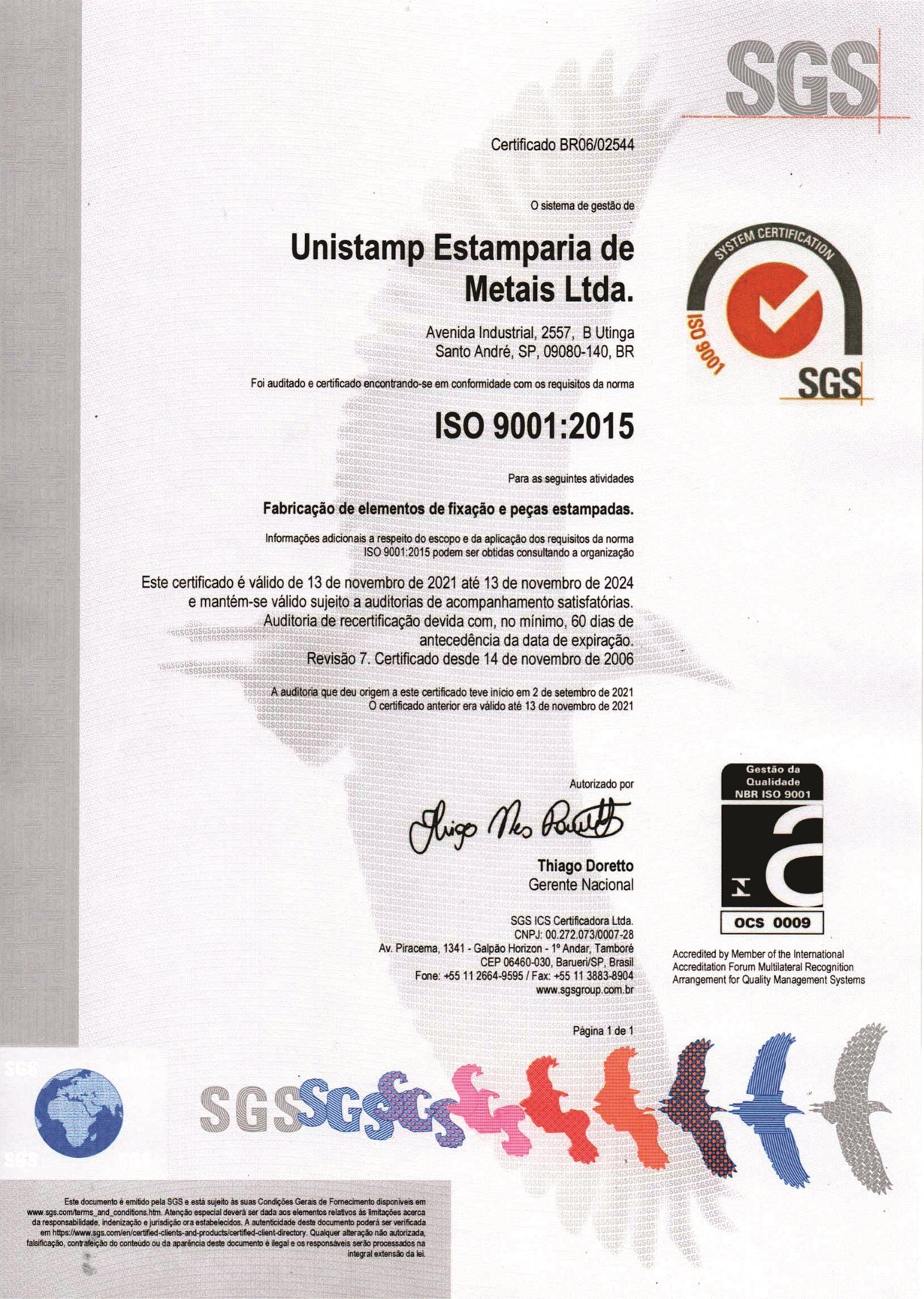 Unistamp Metais certificado Unistamp Metais certificado